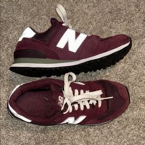 New Balance 574s Women’s Maroon and White Sneakers